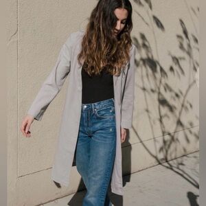 Ali Golden Silk Noil Notch Jacket Duster XS Gray